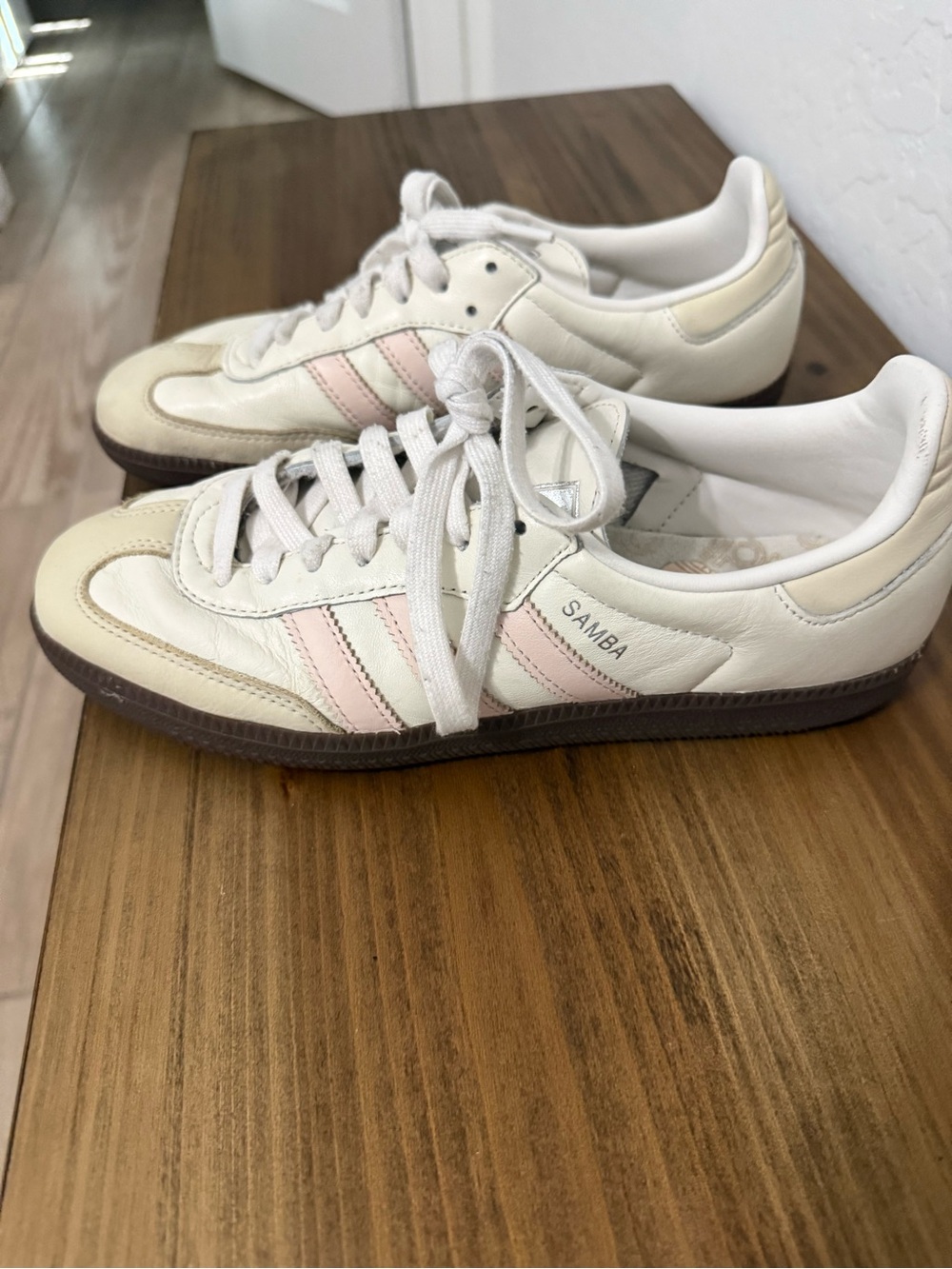 adidas Samba Women's White Sneakers with Light Pink Stripes